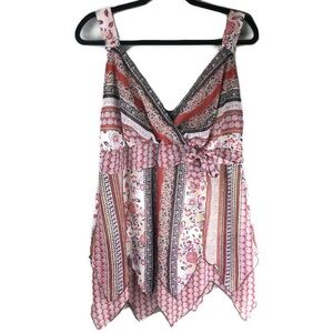 Lane Bryant Boho Surplice Floral Paisley Sleeveless Handkerchief Blouse Size 18